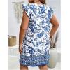 imageMakeMeChic Womens Boho Floral Print Crew Neck Dress Ruffle Trim Sleeveless Flowy Knee Length Summer DressesBlue and White