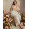 imageMakeMeChic Womens Casual Plus Size High Waist Trousers Drawstring Wide Leg Long PantsBeige