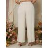 imageMakeMeChic Womens Casual Plus Size High Waist Trousers Drawstring Wide Leg Long PantsBeige