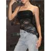 imageMakeMeChic Womens Cheetah Print Tube Top Y2k Strapless Mesh Leopard Print TopsLace Black