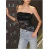 imageMakeMeChic Womens Cheetah Print Tube Top Y2k Strapless Mesh Leopard Print TopsLace Black