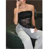 imageMakeMeChic Womens Cheetah Print Tube Top Y2k Strapless Mesh Leopard Print TopsLace Black