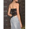 imageMakeMeChic Womens Cheetah Print Tube Top Y2k Strapless Mesh Leopard Print TopsLace Black