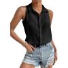 imageMakeMeChic Womens Collared Bodysuit Shirt Swiss Dots Sleeveless Button Front Tank TopsBlack