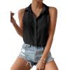 imageMakeMeChic Womens Collared Bodysuit Shirt Swiss Dots Sleeveless Button Front Tank TopsBlack
