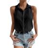 imageMakeMeChic Womens Collared Bodysuit Shirt Swiss Dots Sleeveless Button Front Tank TopsBlack