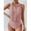 imageMakeMeChic Womens Collared Bodysuit Shirt Swiss Dots Sleeveless Button Front Tank TopsDusty Pink