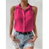 imageMakeMeChic Womens Collared Bodysuit Shirt Swiss Dots Sleeveless Button Front Tank TopsHot Pink