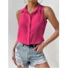 imageMakeMeChic Womens Collared Bodysuit Shirt Swiss Dots Sleeveless Button Front Tank TopsHot Pink
