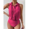 imageMakeMeChic Womens Collared Bodysuit Shirt Swiss Dots Sleeveless Button Front Tank TopsHot Pink