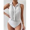 imageMakeMeChic Womens Collared Bodysuit Shirt Swiss Dots Sleeveless Button Front Tank TopsWhite