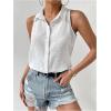imageMakeMeChic Womens Collared Bodysuit Shirt Swiss Dots Sleeveless Button Front Tank TopsWhite
