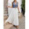 imageMakeMeChic Womens Cowgirl Denim Vest Western Floral Embroidery Tie Front Sleeveless Crop TopsBlue