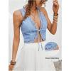 imageMakeMeChic Womens Cowgirl Denim Vest Western Floral Embroidery Tie Front Sleeveless Crop TopsLight Blue