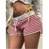 imageMakeMeChic Womens Crochet Knit Mini Shorts Micro Pajama Fuzzy ShortsRed Striped