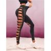 imageMakeMeChic Womens Cut Out Sexy Leggings Criss Cross Skinny Pants Party ClubwearGrey