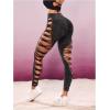 imageMakeMeChic Womens Cut Out Sexy Leggings Criss Cross Skinny Pants Party ClubwearGrey