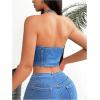 imageMakeMeChic Womens Denim Zip Up Halter Top Sleeveless Open Back Asymmetrical Hem Denim Crop TopsBlue