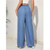 imageMakeMeChic Womens Elastic High Waisted Straight Wide Legs Jeans Tie Front Denim Baggy PantsBlue
