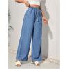 imageMakeMeChic Womens Elastic High Waisted Straight Wide Legs Jeans Tie Front Denim Baggy PantsBlue