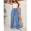 imageMakeMeChic Womens Elastic High Waisted Straight Wide Legs Jeans Tie Front Denim Baggy PantsBlue