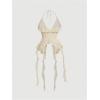 imageMakeMeChic Womens Floral Halter Top Tie Front Y2K Backless Ruffle Trim Fringe CamisoleApricot