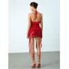 imageMakeMeChic Womens Floral Halter Top Tie Front Y2K Backless Ruffle Trim Fringe CamisoleRed