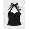 imageMakeMeChic Womens Floral Print Ruched Halter Top Sleeveless Backless Slim Fit Crop TopsBlack