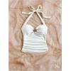 imageMakeMeChic Womens Floral Print Ruched Halter Top Sleeveless Backless Slim Fit Crop TopsFloral White