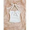 imageMakeMeChic Womens Floral Print Ruched Halter Top Sleeveless Backless Slim Fit Crop TopsFloral White