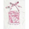 imageMakeMeChic Womens Floral Print Ruched Halter Top Sleeveless Backless Slim Fit Crop TopsHot Pink