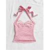 imageMakeMeChic Womens Floral Print Ruched Halter Top Sleeveless Backless Slim Fit Crop TopsPink