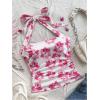 imageMakeMeChic Womens Floral Print Ruched Halter Top Sleeveless Backless Slim Fit Crop TopsPink Floral