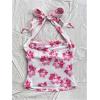 imageMakeMeChic Womens Floral Print Ruched Halter Top Sleeveless Backless Slim Fit Crop TopsPink Floral