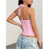 imageMakeMeChic Womens Floral Print Ruched Halter Top Sleeveless Backless Slim Fit Crop TopsPink Solid