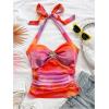 imageMakeMeChic Womens Floral Print Ruched Halter Top Sleeveless Backless Slim Fit Crop TopsRed