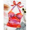 imageMakeMeChic Womens Floral Print Ruched Halter Top Sleeveless Backless Slim Fit Crop TopsRed