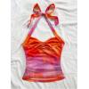 imageMakeMeChic Womens Floral Print Ruched Halter Top Sleeveless Backless Slim Fit Crop TopsRed