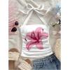 imageMakeMeChic Womens Floral Print Ruched Halter Top Sleeveless Backless Slim Fit Crop TopsWhite Floral