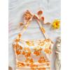 imageMakeMeChic Womens Floral Print Ruched Halter Top Sleeveless Backless Slim Fit Crop TopsYellow