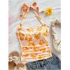 imageMakeMeChic Womens Floral Print Ruched Halter Top Sleeveless Backless Slim Fit Crop TopsYellow