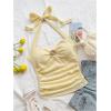 imageMakeMeChic Womens Floral Print Ruched Halter Top Sleeveless Backless Slim Fit Crop TopsYellow B
