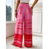imageMakeMeChic Womens Floral Wide Leg Pants Beach Vacation High Waist Boho Palazzo TrousersHot Pink