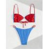 imageMakeMeChic Womens Gingham Bikini Set Push Up Tie Backless Thong Bathing Suit SwimsuitBlue