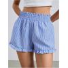 imageMakeMeChic Womens Gingham Ruffle Boxer Shorts Elastic High Waist Pajamas Lounge ShortsBlue S