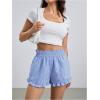 imageMakeMeChic Womens Gingham Ruffle Boxer Shorts Elastic High Waist Pajamas Lounge ShortsBlue S