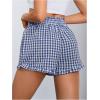 imageMakeMeChic Womens Gingham Ruffle Boxer Shorts Elastic High Waist Pajamas Lounge ShortsBlue and White
