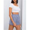 imageMakeMeChic Womens Gingham Ruffle Boxer Shorts Elastic High Waist Pajamas Lounge ShortsBlue and White