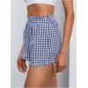 imageMakeMeChic Womens Gingham Ruffle Boxer Shorts Elastic High Waist Pajamas Lounge ShortsBlue and White