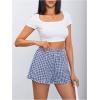 imageMakeMeChic Womens Gingham Ruffle Boxer Shorts Elastic High Waist Pajamas Lounge ShortsBlue and White
